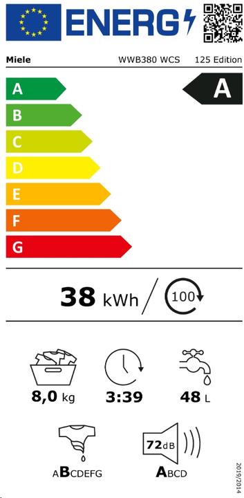 Energie-Label Miele Waschmaschine WWB380 WCS 125 Edition (8 kg)