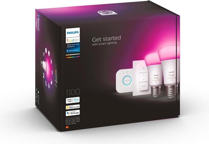 Actual product image Philips Hue White & Color Ambiance BT starter kit (E27, 9 W, 806 lm, 2 x, F)