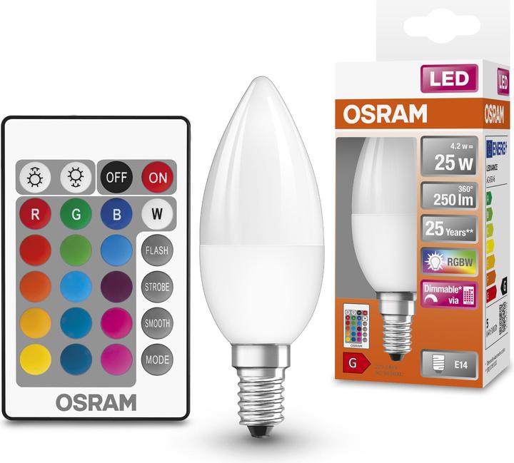 Actual product image Osram Led Retrofit Rgbw Lamps With Remote Control (E14, 25 W, 250 lm, 1 x, G)