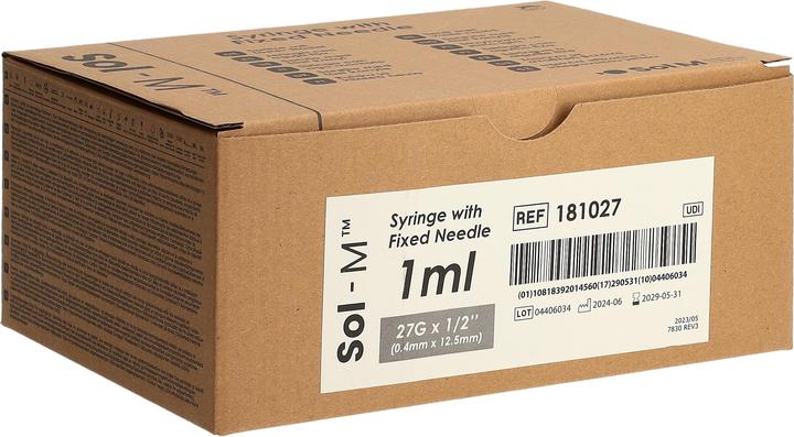 Produktbild Sol-m Spritze mit fixierter Nadel 1ml 27G 1/2 100 Stk