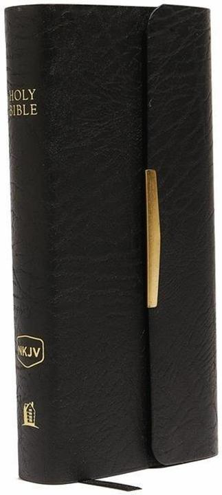 Actual product image NKJV, Checkbook Bible, Compact, Bonded Leather, Black, Wallet Style, Red Letter (Hardcover)