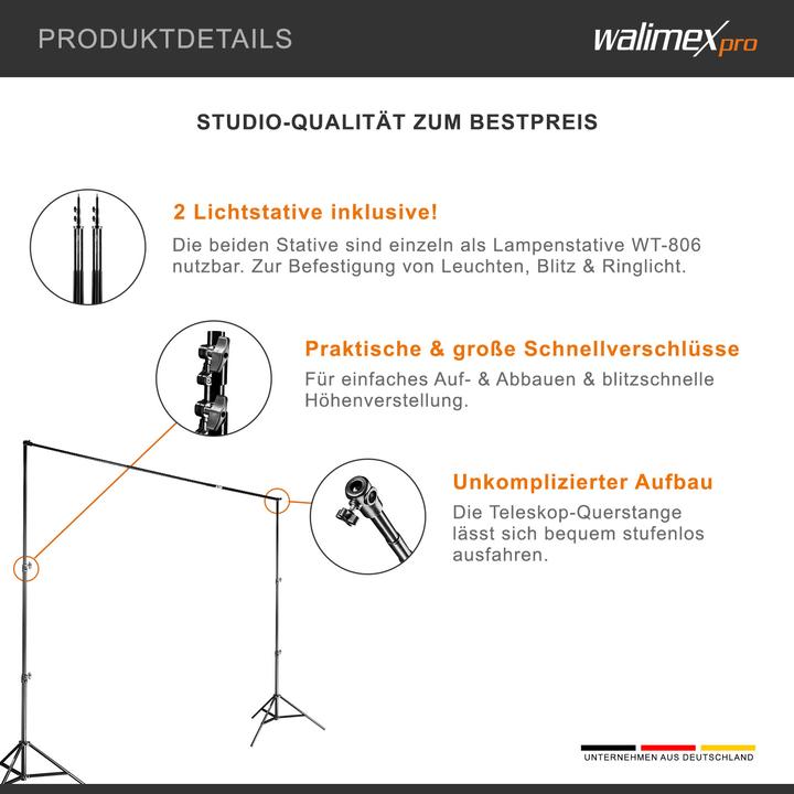 Produktbild Walimex Teleskop Hintergrundsystem 1.2 - 3m (120 cm, 256 cm)