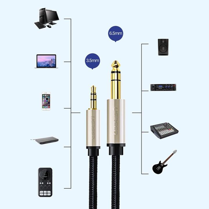 Productafbeelding Ugreen AV127 3.5 mm jack kabel voor TRS - 1m (grijs) (1 m, Jack 6,3 mm, 3,5 mm aansluiting (AUX))