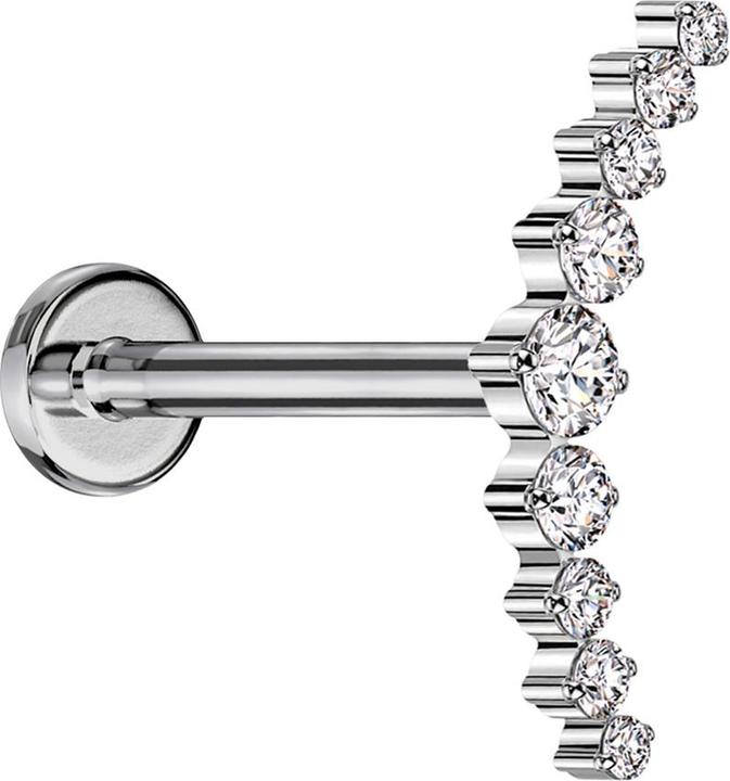 Image du produit Star Piercing Micro Labret femelle argenté courbé argenté neuf cristaux ronds argentés (sans laiton, Titane G23)