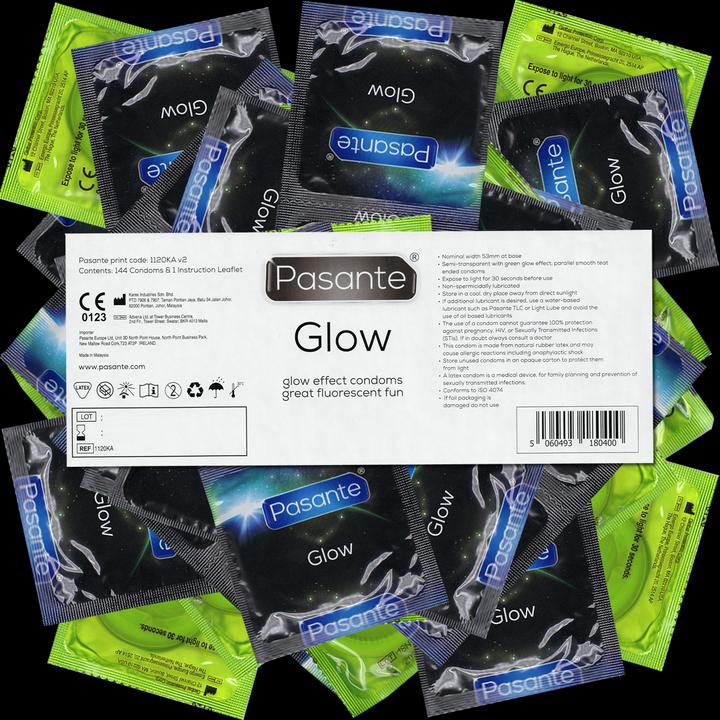 Produktbild Pasante Glow» (Vorratspackung) 144 leuchtende Kondome mit grünem Leuchteffekt (144 Stk.)