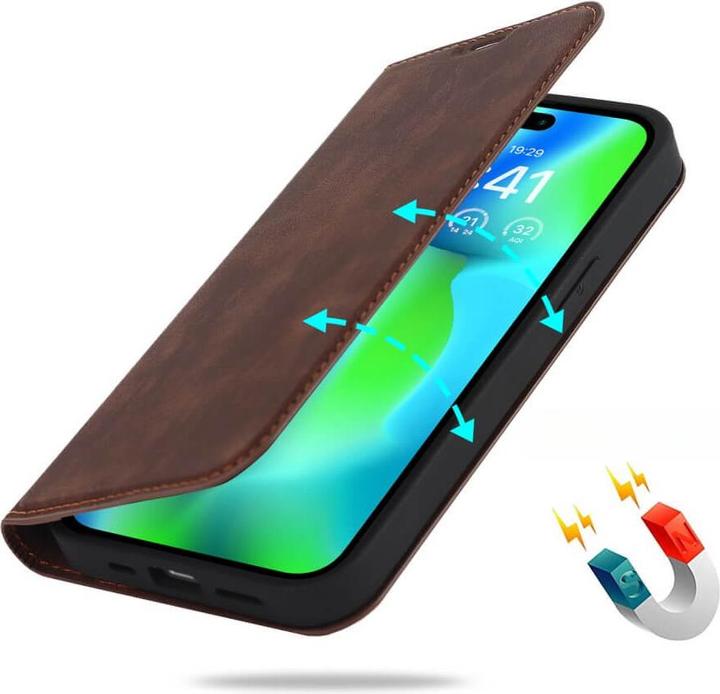 Immagine prodotto Cover-Discount iPhone 15 Plus - Custodia MagSafe Flip RFID marrone scuro (Apple iPhone 15 Plus)