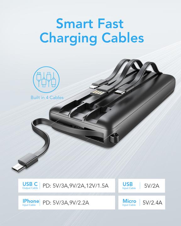 Immagine prodotto Veger C20 Powerbank con cavo - 20'000mAh (20000 mAh, 10 W, 77 Wh)
