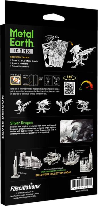 Image du produit Metal Earth Kit Iconx Silver Dragon