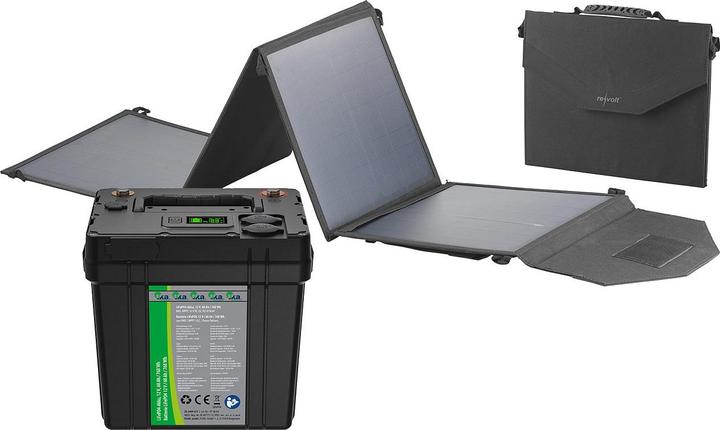 Produktbild TKA LiFePO4-Akku mit 50-Watt-Falt-Solarpanel, 12 V, 60 Ah/ 768 Wh (50 W, 7.33 kg)