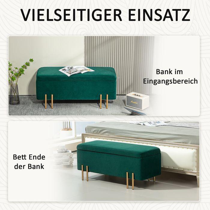 Produktbild Swisshandel24 Gepolsterte Sitzbank mit Stauraum, Metall, Kautschukholz, Schaumstoff Grün (100 cm)