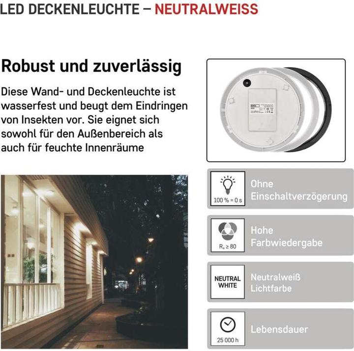Produktbild Emos LED Deckenleuchte, rund, schw./w. 14W neutralweiss (1100 lm)