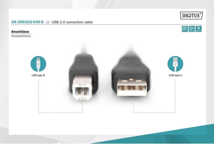 Immagine prodotto Digitus Cavo di collegamento USB, 3m (3 m, USB 2.0, 2.50 W)