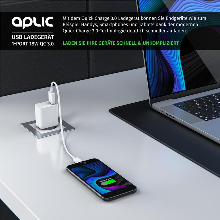 Actual product image Aplic USB charger 18W Quick Charge 3.0, fast charging function, for smartphones, tablets, white (18 W)