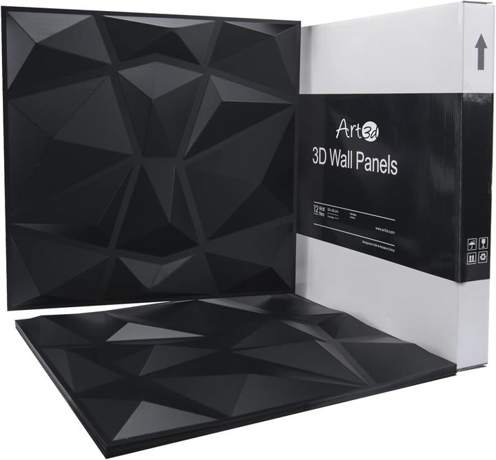 Actual product image Art3d Textured 3D Wall Panels (Black, 12 pcs) (50 x 50 cm)