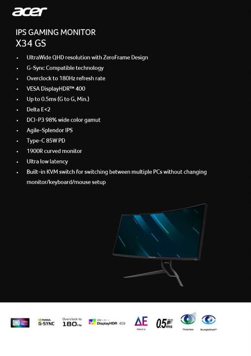 Produktbild Acer Predator X34 Gsbmiipphuzx (3440 x 1440 Pixel, 34")