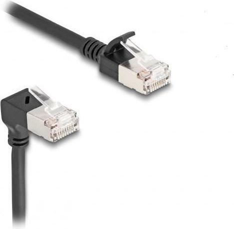 Actual product image Delock RJ45 network cable Cat.6A S/FTP Slim 90° bottom angle (S/FTP, CAT6a, 1 m)
