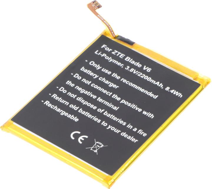 Produktbild AccuCell Akku passend für ZTE Blade V6, Li-Polymer, 3,8V, 2200mAh, 8,4Wh, built-in, ohne Werkzeug