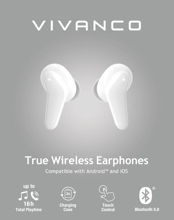 Produktbild Vivanco Fresh Pair Headset In-ear Calls/Music Bluetooth White (12 h, Kabellos)