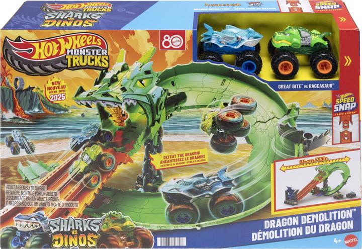 Hot Wheels Monster Trucks Sharks vs. Dinos Dragon Destruction