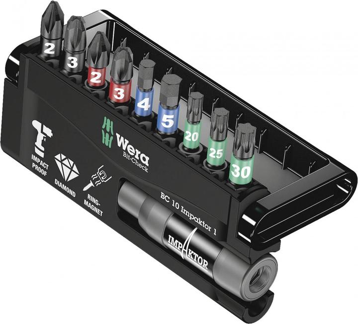 Produktbild Wera Bit-Check 10 Impaktor 1 (PH, Sechskant, TORX® BO, PZ, 1/4 in Aussensechskant)