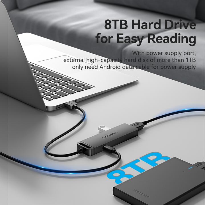 Actual product image Vention USB 3.0 4-Port Hub with Power Adapter CHLBF 1m, Black (USB-C, 4 Ports)