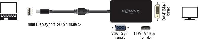 Productafbeelding Delock Mini DP naar (DVI, HDMI, VGA, 16 cm)