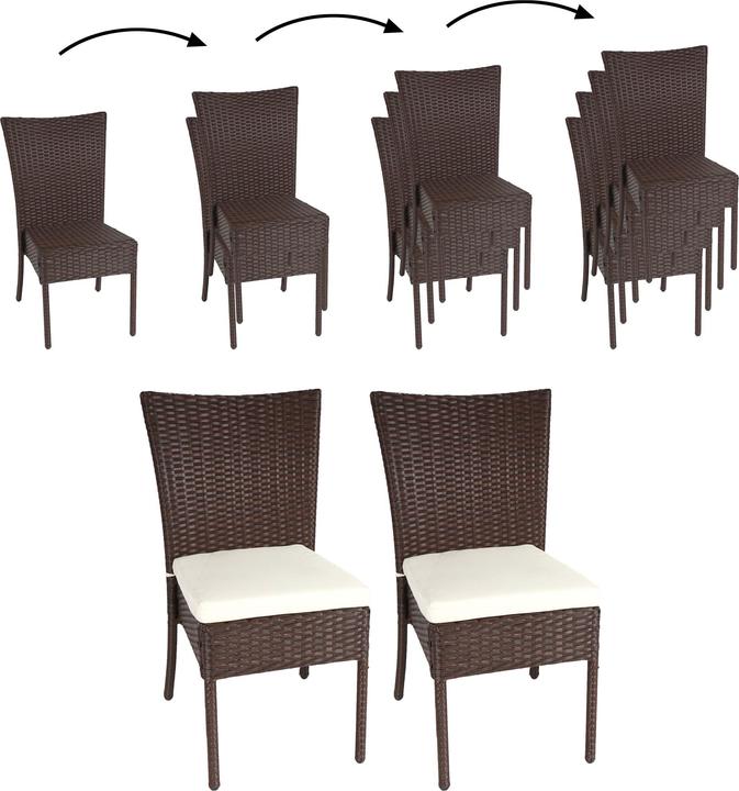 Immagine prodotto Swisshandel24 2x Sedia in polirattan, sedia da balcone, sedia da giardino, impilabile, marrone, cuscino crema