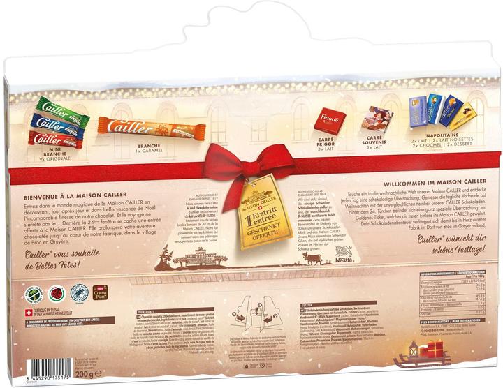 Valeurs nutritives et ingrédients Cailler Calendrier de l'Avent (200 g)