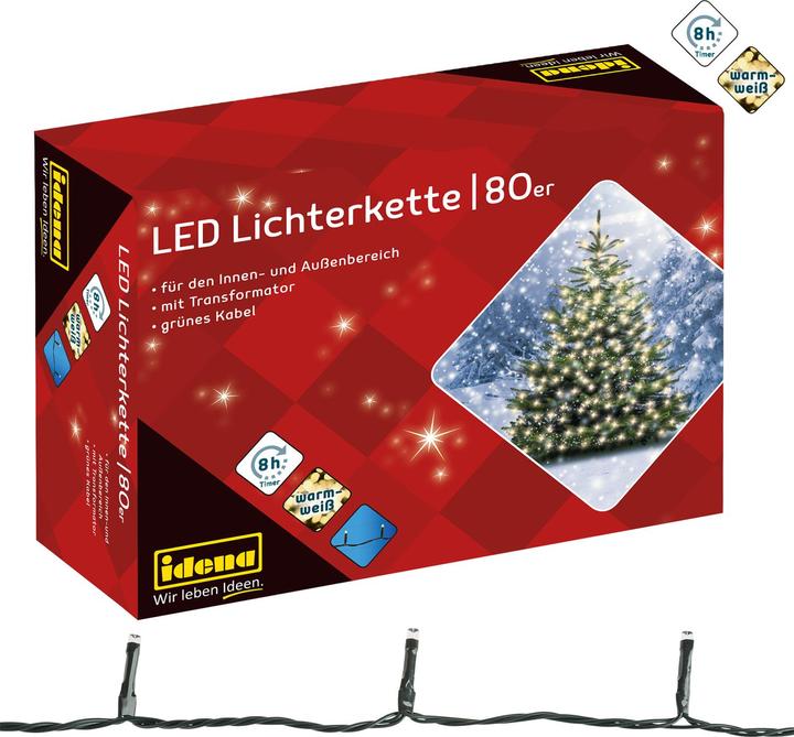 Idena LED fairy lights 80 warm white, outdoor (8 m)