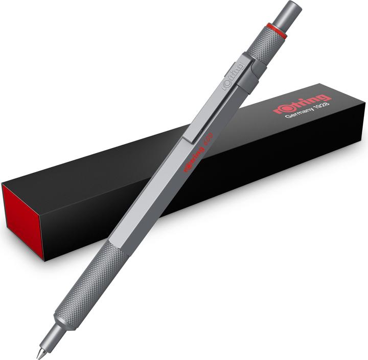 Immagine prodotto Rotring 600 Gel Pen | 0.55 mm | Black Ink | Silver Metal Body Pen | Non-Slip Knurled Grip & Hexagonal Ba... (Nero-Argento, 1 x)