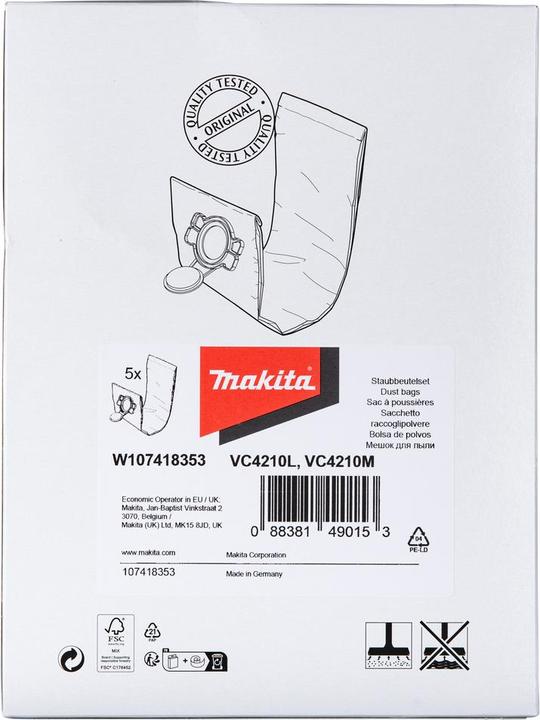 Actual product image Makita Filter bag M 5-pack for VC4210M vacuum cleaner (5 x)