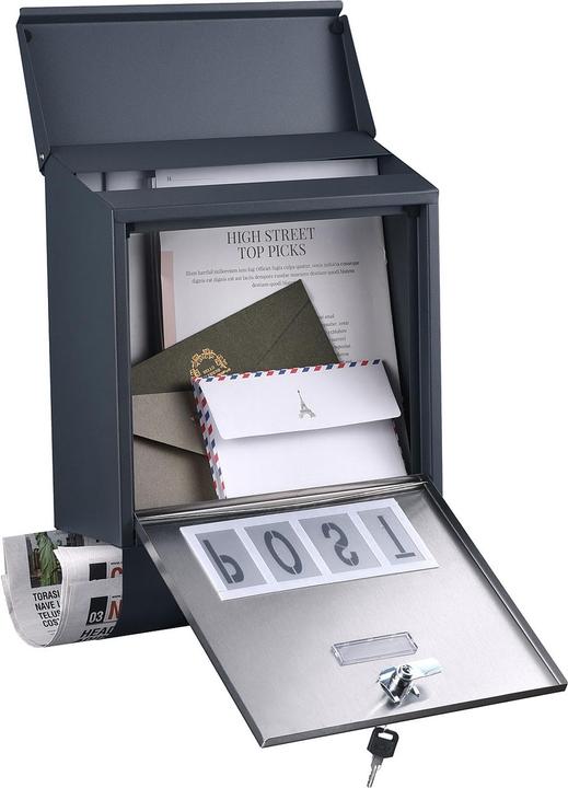 Actual product image Wiltec Letter Box with Newspaper Tube V38 Wall Letter Box Stainless Steel Post Box Anthracite Grey with New