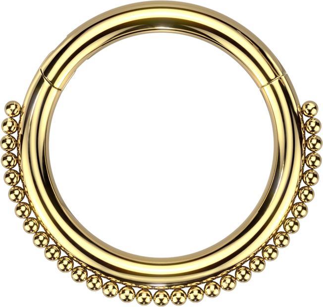 Produktbild Star Piercing Micro Segmentring klappbar vergoldet mit kleinen Kugeln (ohne Messing, Chirurgenstahl 316L)
