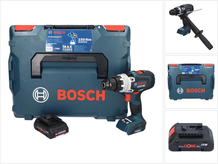 1x Bosch GSR 18V-150 C Professional Akku Bohrschrauber, 1x Bosch GBA 18 V 4,0 Ah  ProCORE Einschub Akku ( 1600A016GB ), 1x L-Boxx, 1x passende Einlage - ohne Ladegerät