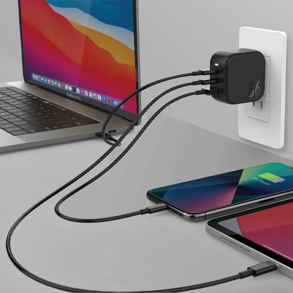 Image du produit Energea ład. siec. 1xUSB+2xUSB-C PD-PPS-QC 3.0 66W 2C1A czarny/black US+UE Travelite GAN66 (66 W)