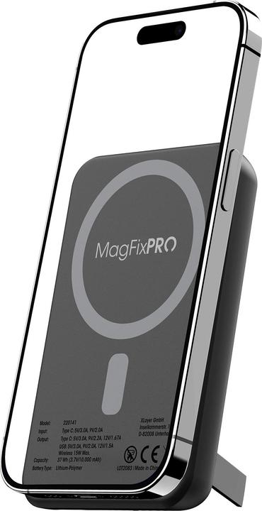 Produktbild Xlayer Magfix Pro Kabelloses Schnellladegerät Powerbank mit Stand 10.000mAh 20W Schwarz (10000 mAh, 20 W, 37 Wh)