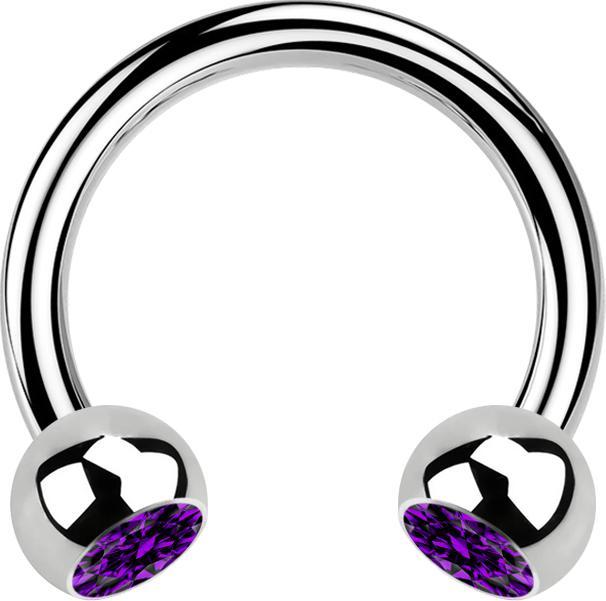 Star Piercing Micro Circular Barbell silber mit zwei Kugeln Kristall violett (ohne Messing, Chirurgenstahl 316L)
