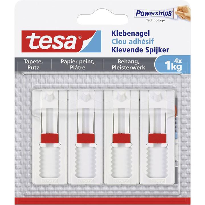 Produktbild tesa Klebenagel für Tapete & Putz, 1kg Halteleistung, höhenverstellbar, spurlos ablösbar