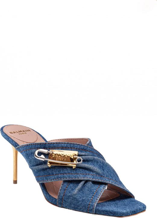Produktbild Balmain safety mule in denim fabric with applied pin (36)