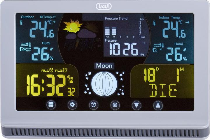 Actual product image Trevi Weather station with large LCD colour display, touch controls, radio-controlled 12/24, barometer