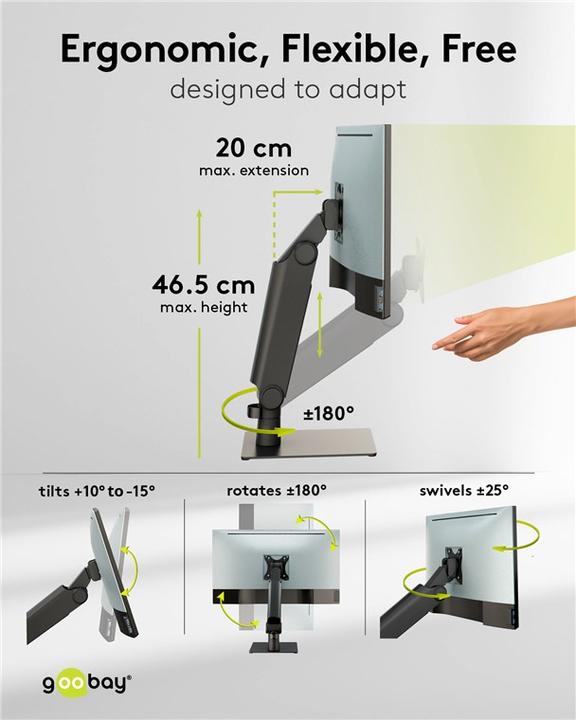 Image du produit Goobay Support autonome pour moniteur unique, noir (Tables, 32")