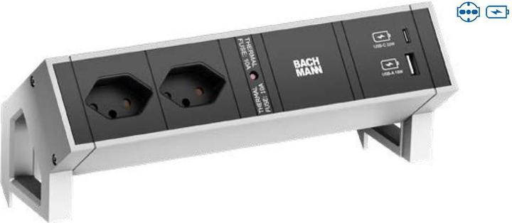 Produktbild Bachmann DESK2 2xP40 1xUSB A/C 22W 0,2m GST18 INOX (2 x, GST18, 0.20 m)