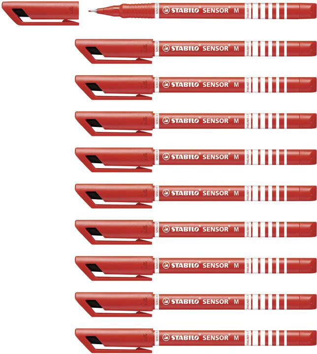 Produktbild STABILO Fineliner Sensor, Strichbreite 0,3 oder 0,7 mm, 4 Farben zur Auswahl, 10 Stück (Rot, 10 x)