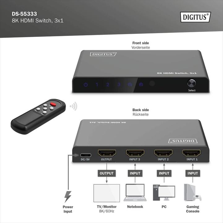 Actual product image Digitus 8K HDMI Switch, 3x1