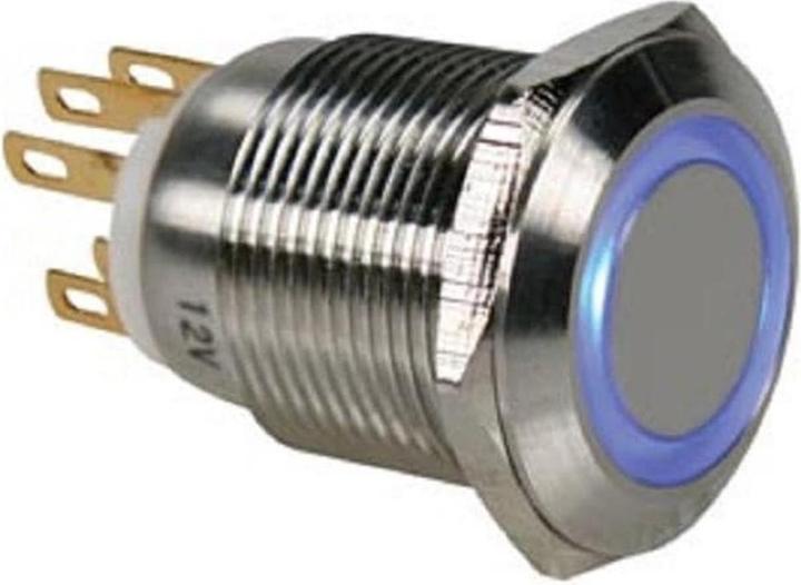 Actual product image Velleman Stainless Steel Push Button Spdt 1No 1Nc Blue Ring 19mm