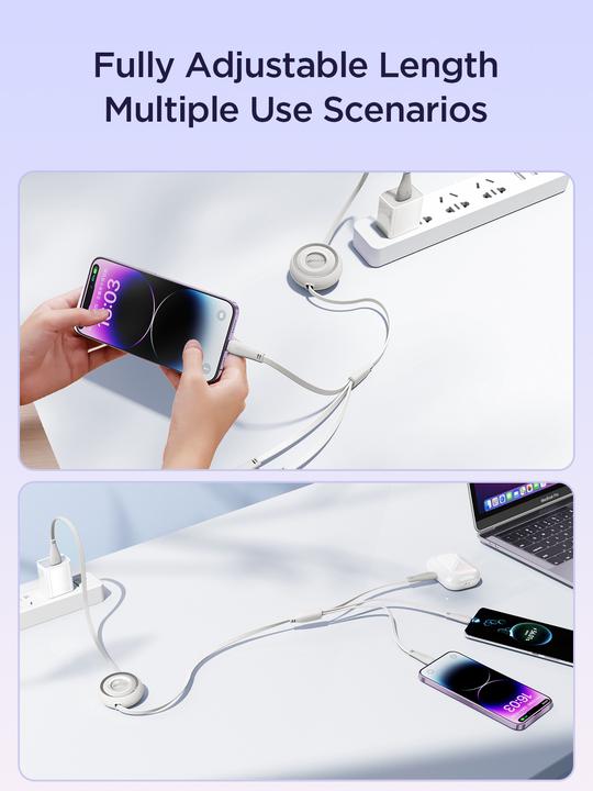 Produktbild Joyroom S-A40 Colourful Series 3in1 ausziehbares Kabel USB-A auf USB-C / Lightning / microUSB 1 m – (1 m)
