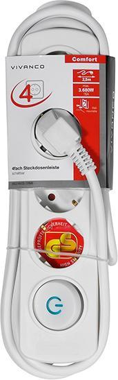 Produktbild Vivanco 4-fach Steckdosenleiste Weiss 37645 EKLS 4W25 Extra grosser Ein-Ausschalter