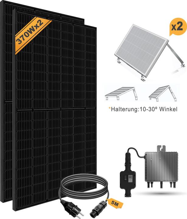 Produktbild Enjoy solar Balkonkraftwerk Set - MI600W (Wandmontage) (370 W)