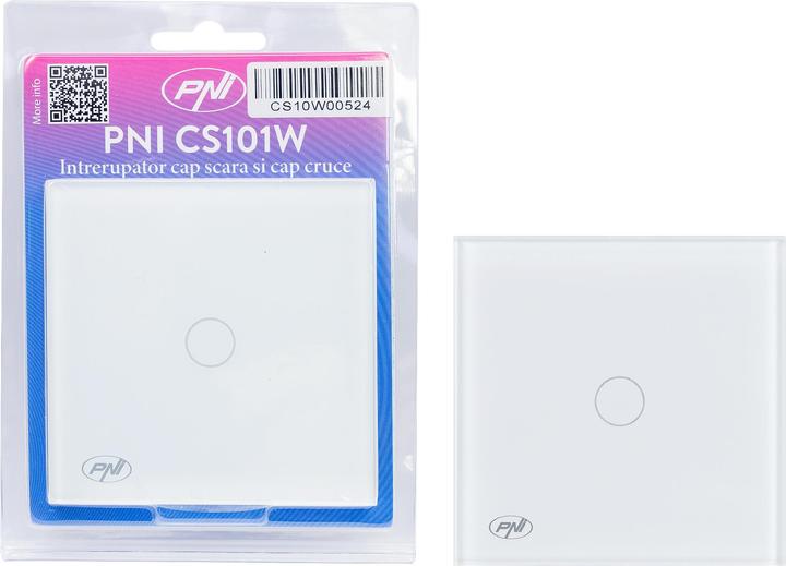 Actual product image PNI Single conductor switch and cross switch with touch CS101W made of glass, white with LED