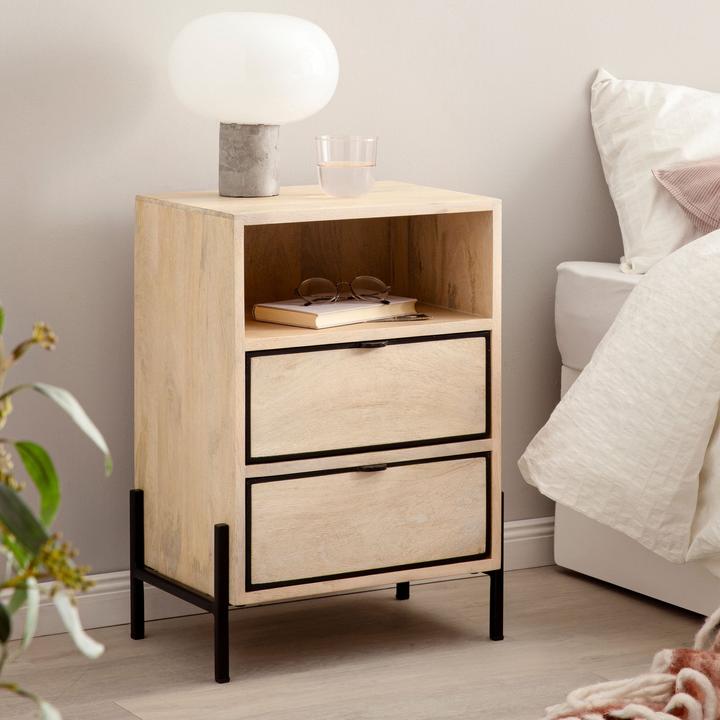 Actual product image FineBuy Bedside cabinet FB96459 solid wood brown
